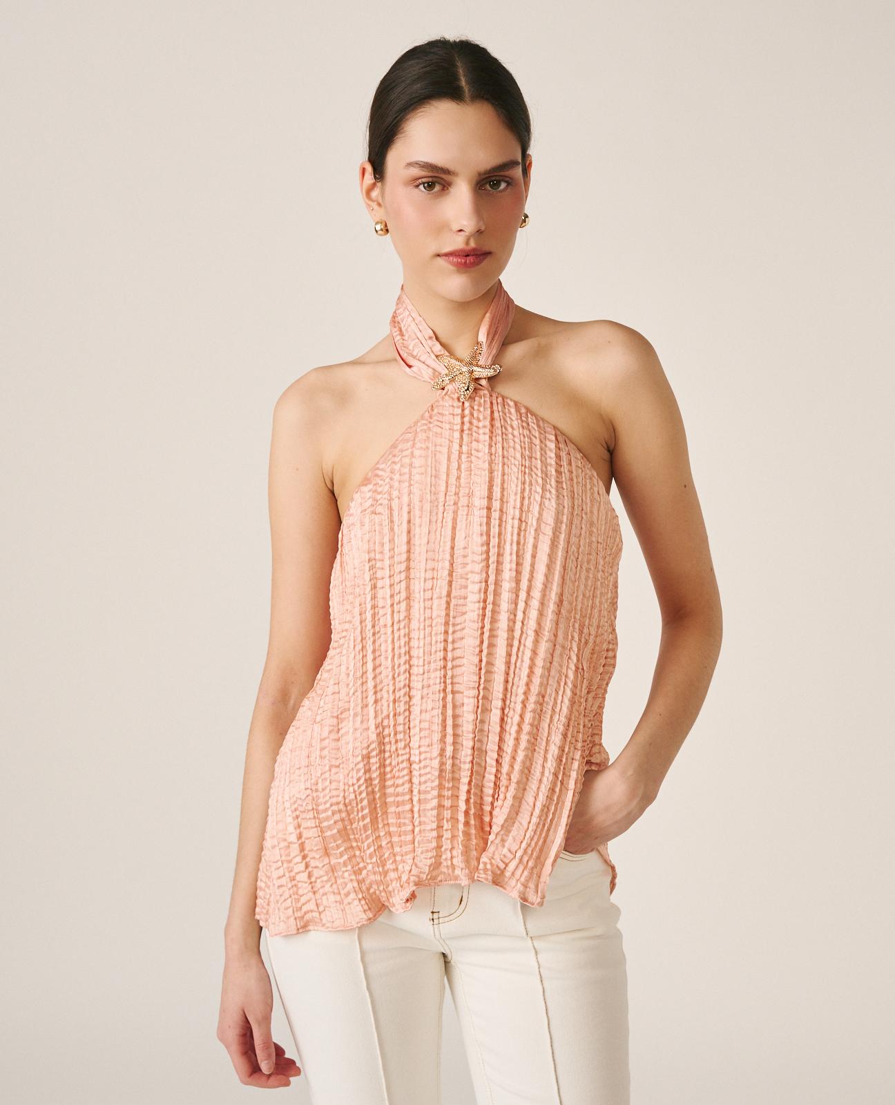 alma-en-pena-starfish-blouse-damen-bluse-satin-rosa-neckholder image 4