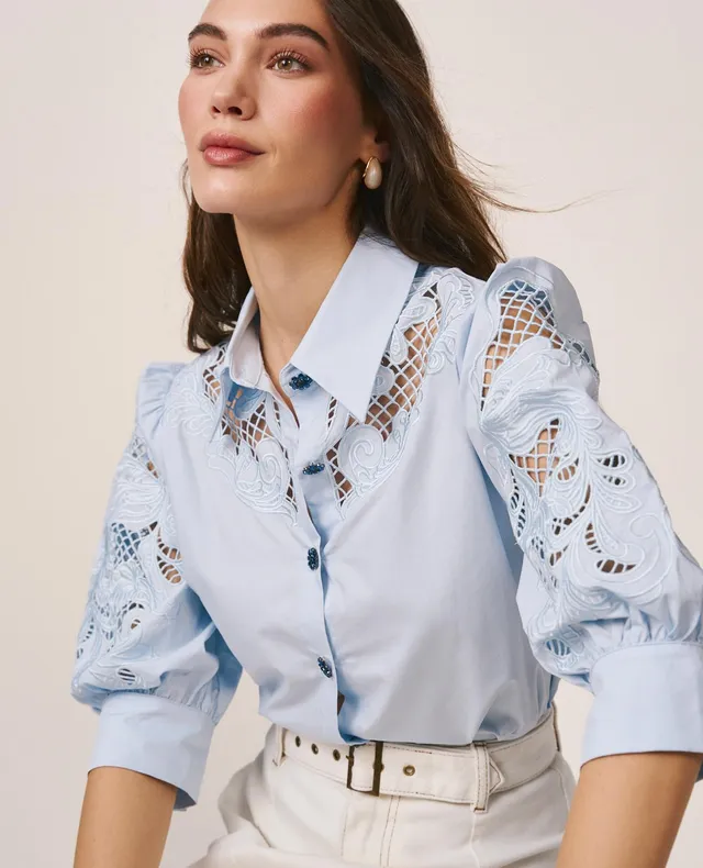 alma-en-pena-popeline-baumwoll-bluse-blau-mit-stickerei image 1