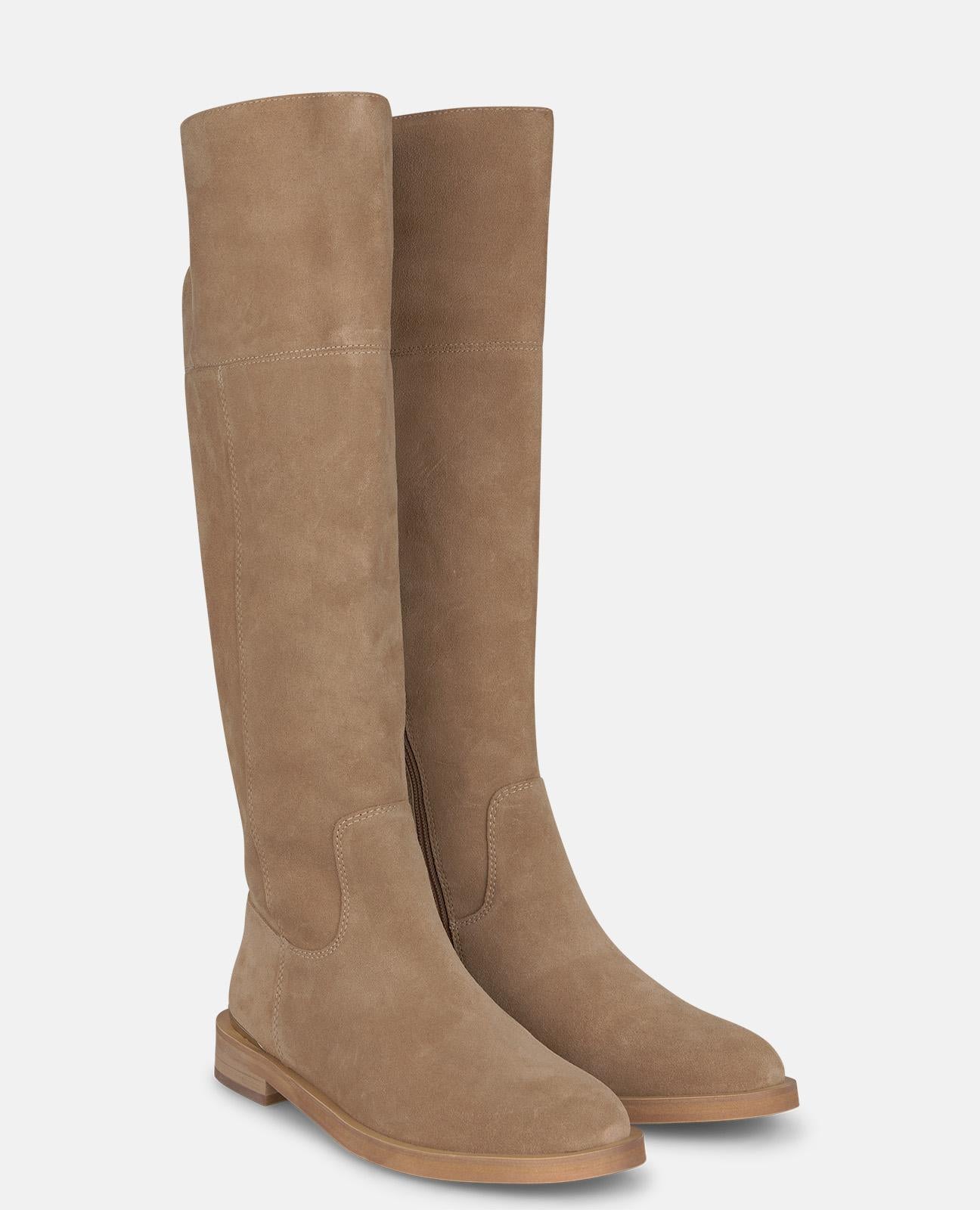 alma-en-pena-wildleder-stiefel-flach-mit-rei-verschluss-vison-3-cm image 2
