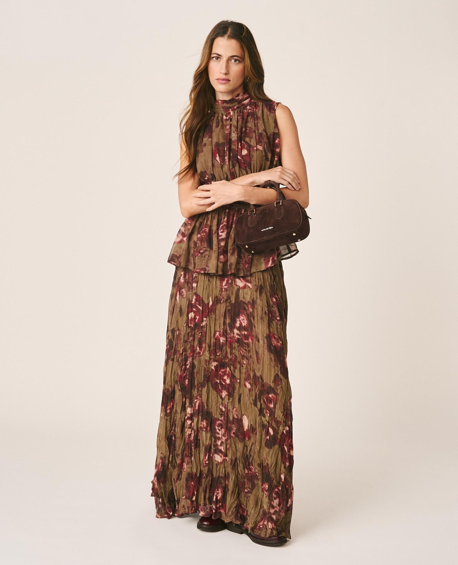 alma-en-pena-printed-sleeveless-blouse-rmellose-bluse-khaki-print-peplum image 2
