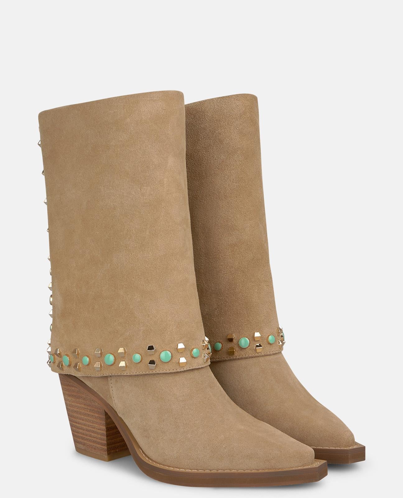 alma-en-pena-cowboy-stiefel-wildleder-arena-mit-strass-und-nieten-7-cm image 2