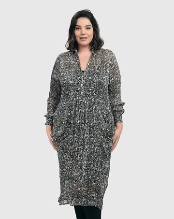 alembika-floral-crinkle-midi-kleid-ivory-black image 4