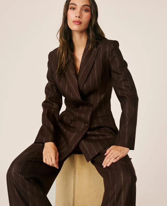 alma-en-pena-striped-twill-blazer-zweireihiger-damenblazer-braun-nadelstreifen image 1