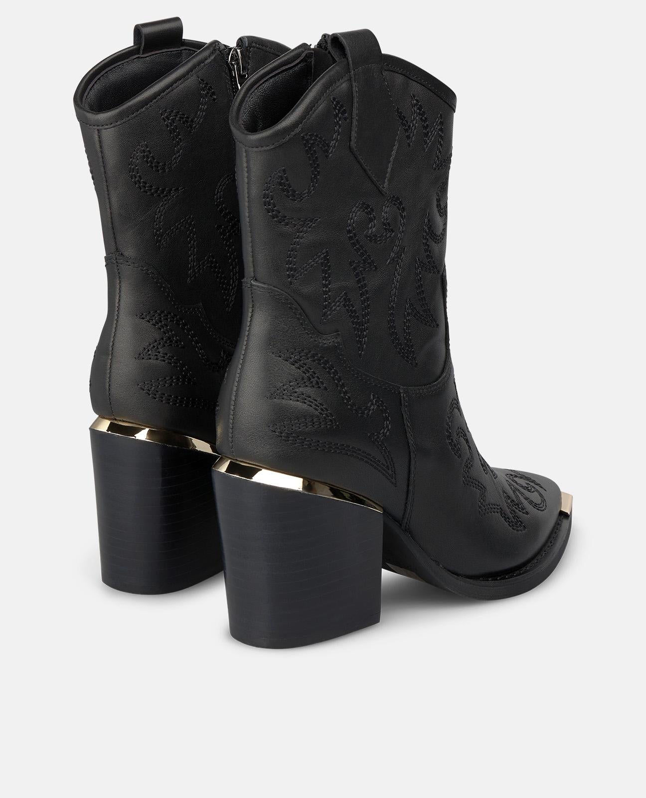 alma-en-pena-cowboy-stiefelette-nappa-leder-schwarz-stickerei-7-5-cm-blockabsatz image 3