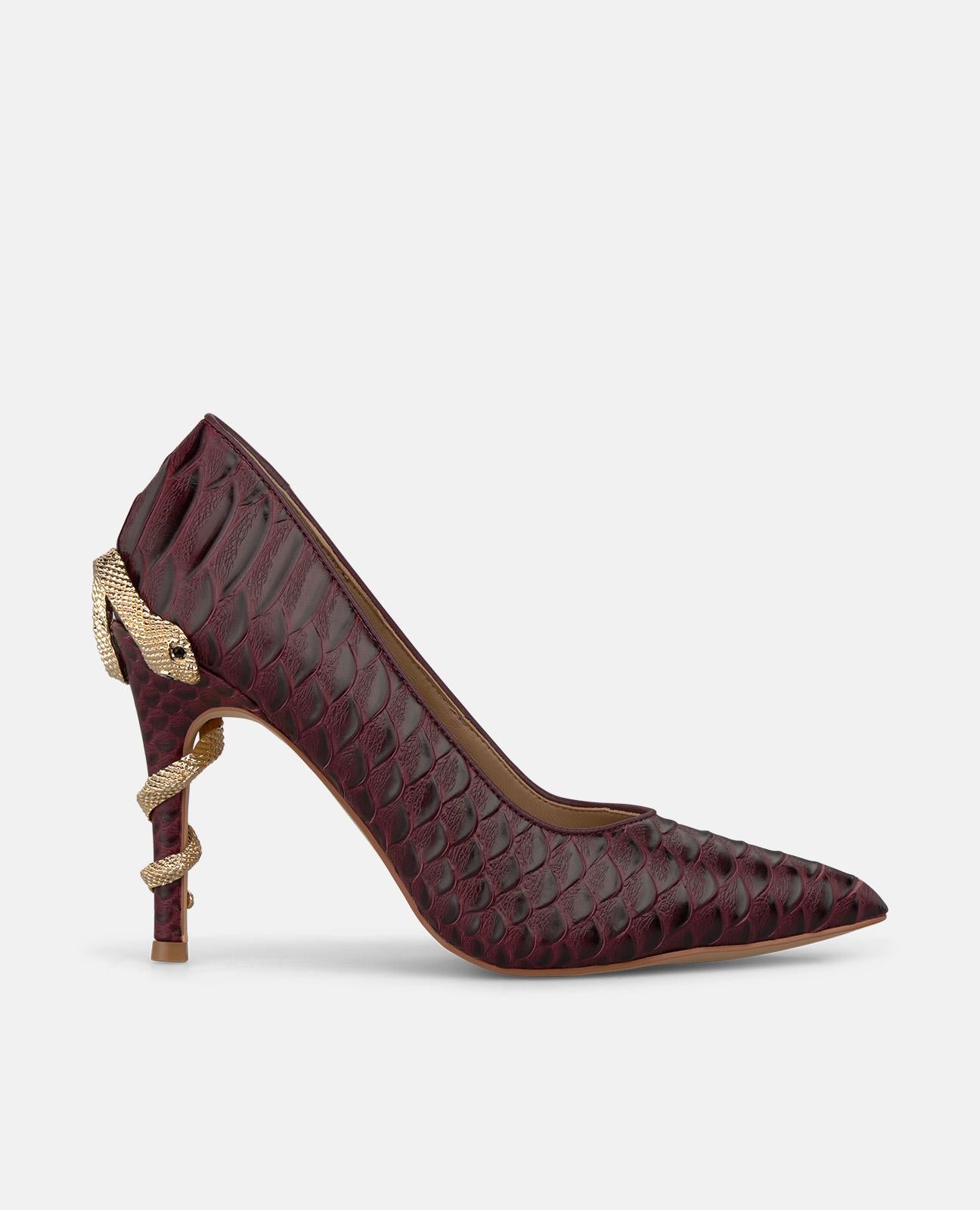 alma-en-pena-leder-pumps-snake-print-10-cm-stiletto-bordeaux image 1