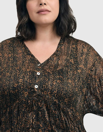alembika-floral-tiered-crinkle-bluse-damen-coffee-schwarz image 7