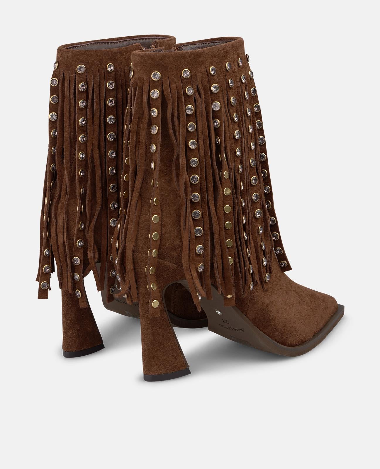 alma-en-pena-suede-ankle-boots-mit-fransen-camel-9-cm-trichterabsatz image 3