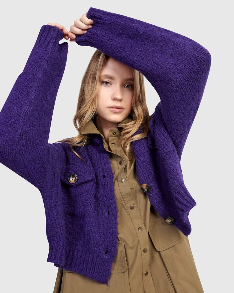 alembika-trucker-cardigan-lila-cropped-strick image 1