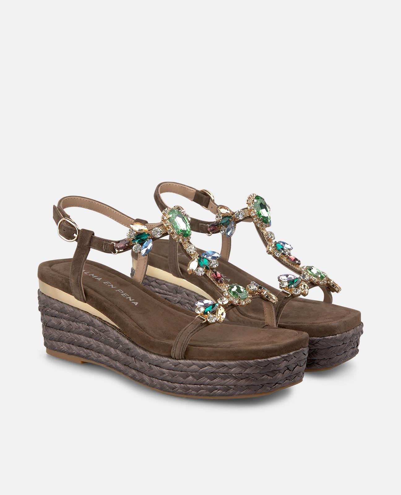 alma-en-pena-espadrilles-keilpantoletten-braun-mit-strass-kreis-7-5-cm image 2