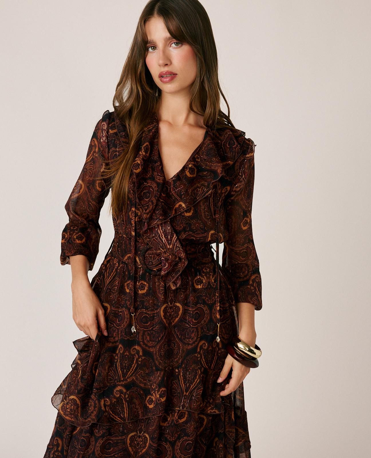 alma-en-pena-chiffon-midikleid-paisley-braun-mit-r-schen image 2