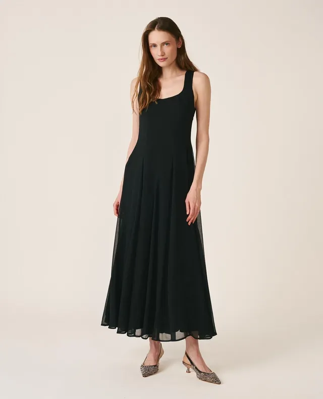 alma-en-pena-midi-chiffonkleid-schwarz-a-linie image 1