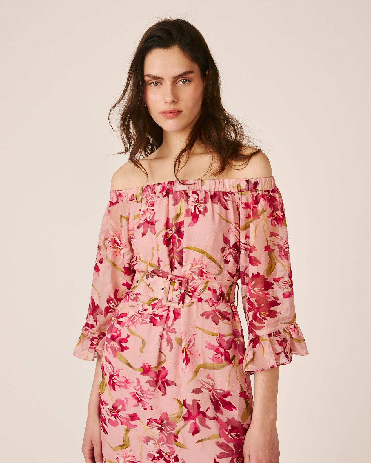 alma-en-pena-midikleid-mit-trompeten-rmeln-rosa image 2