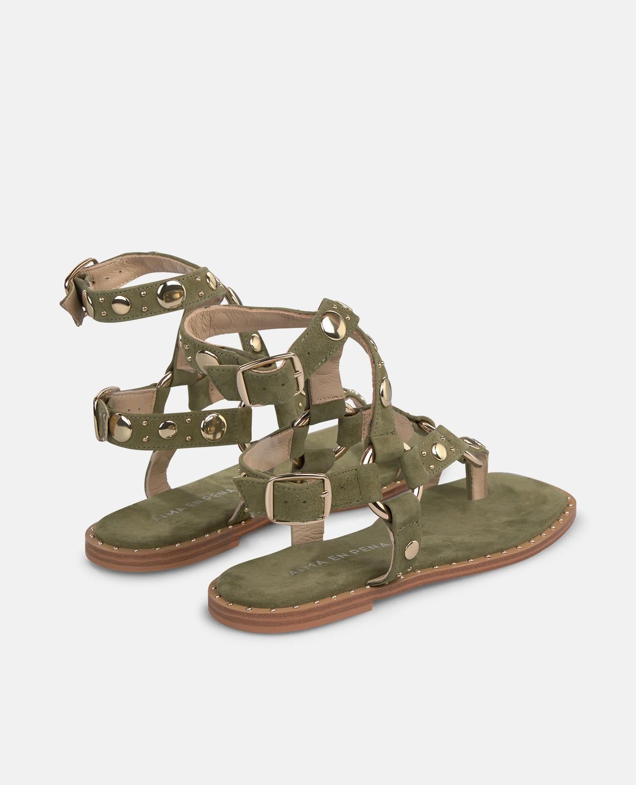 alma-en-pena-zehensteg-sandale-flach-mit-nieten-in-khaki image 3