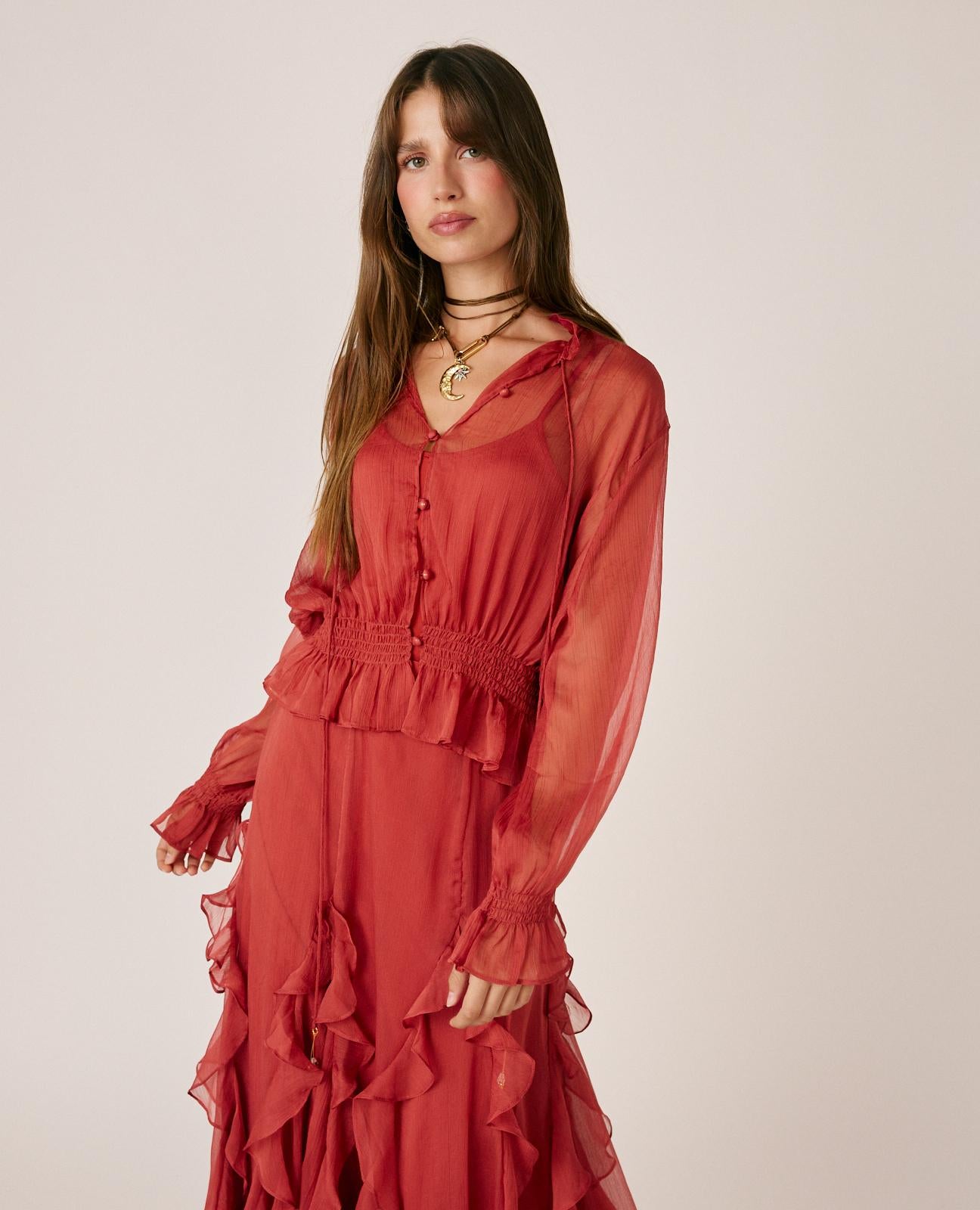 alma-en-pena-chiffon-bluse-halbtransparent-rosa-mit-untertop image 5
