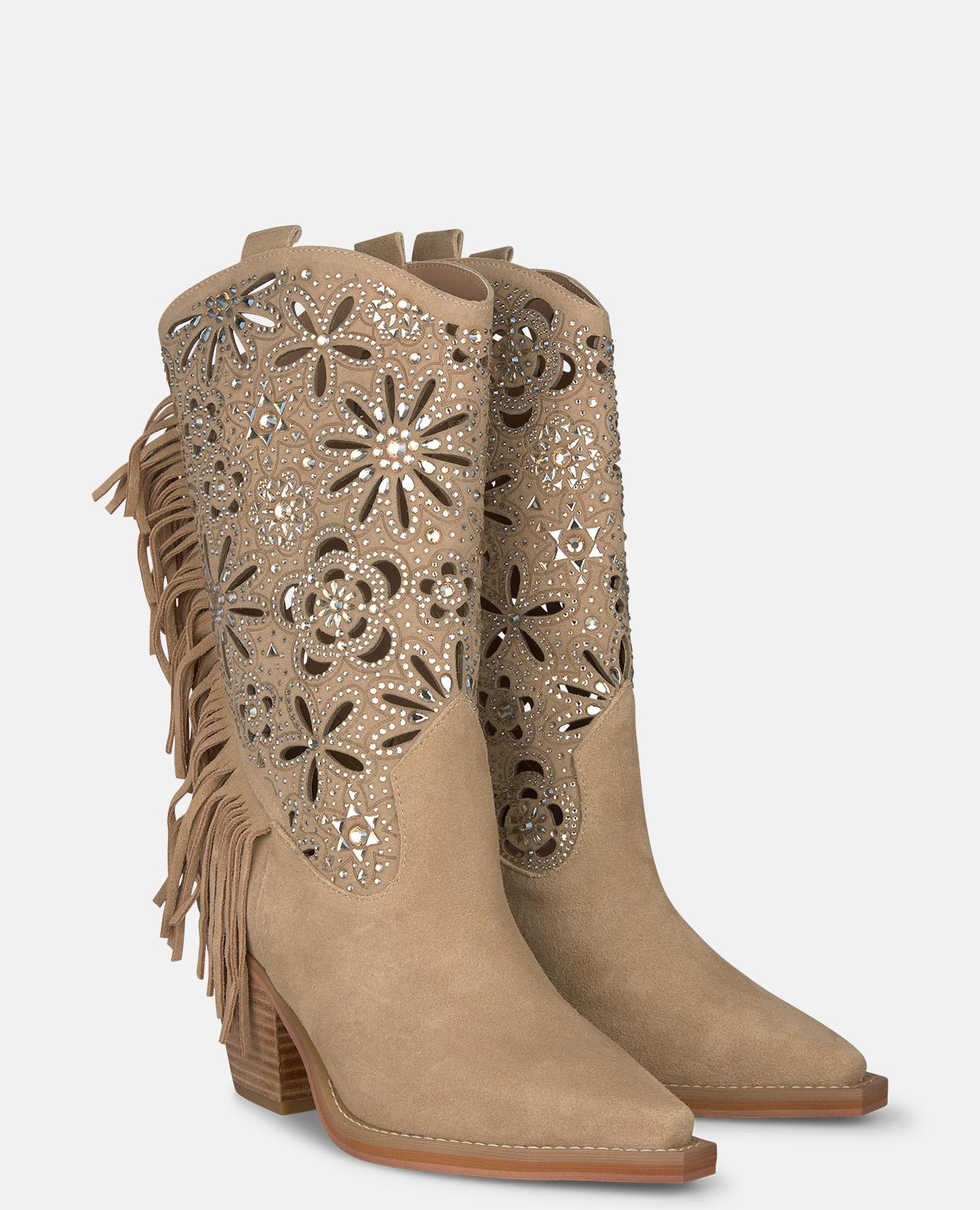 alma-en-pena-cowboy-stiefel-mit-fransen-und-glitzer-sand-7-cm-absatz image 2