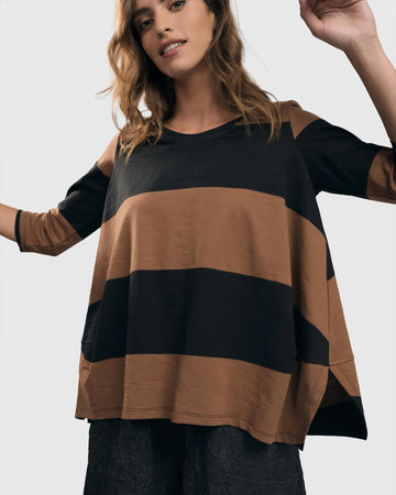 alembika-urban-barri-stripe-cocoon-top-sepia-black-damen-pullover image 2