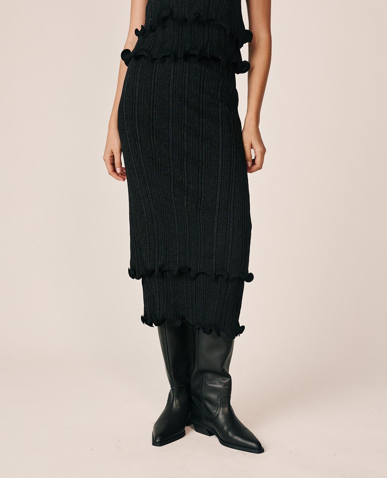 alma-en-pena-strick-midirock-schwarz-glitzer-mit-wellen-saum image 4