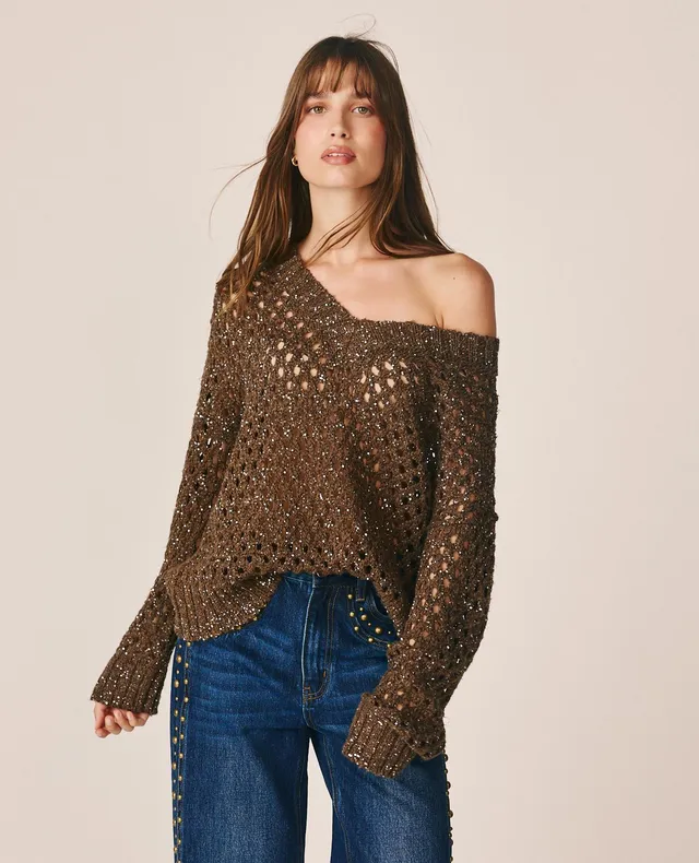 alma-en-pena-ajour-strickpullover-mit-v-ausschnitt-und-pailletten image 1