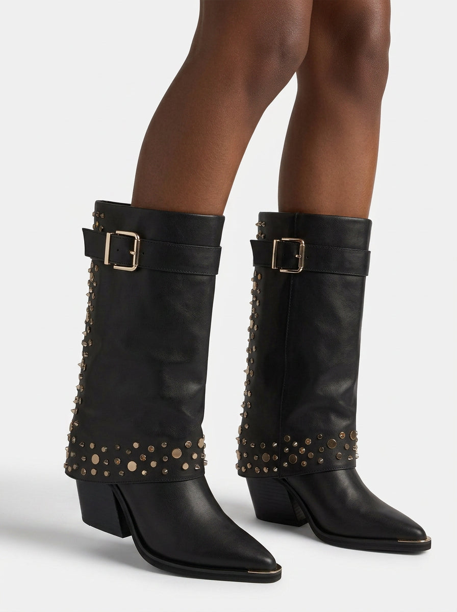 alma-en-pena-leder-boots-schwarz-mit-nieten-cowboy-heel-boots-8-cm-blockabsatz image 5