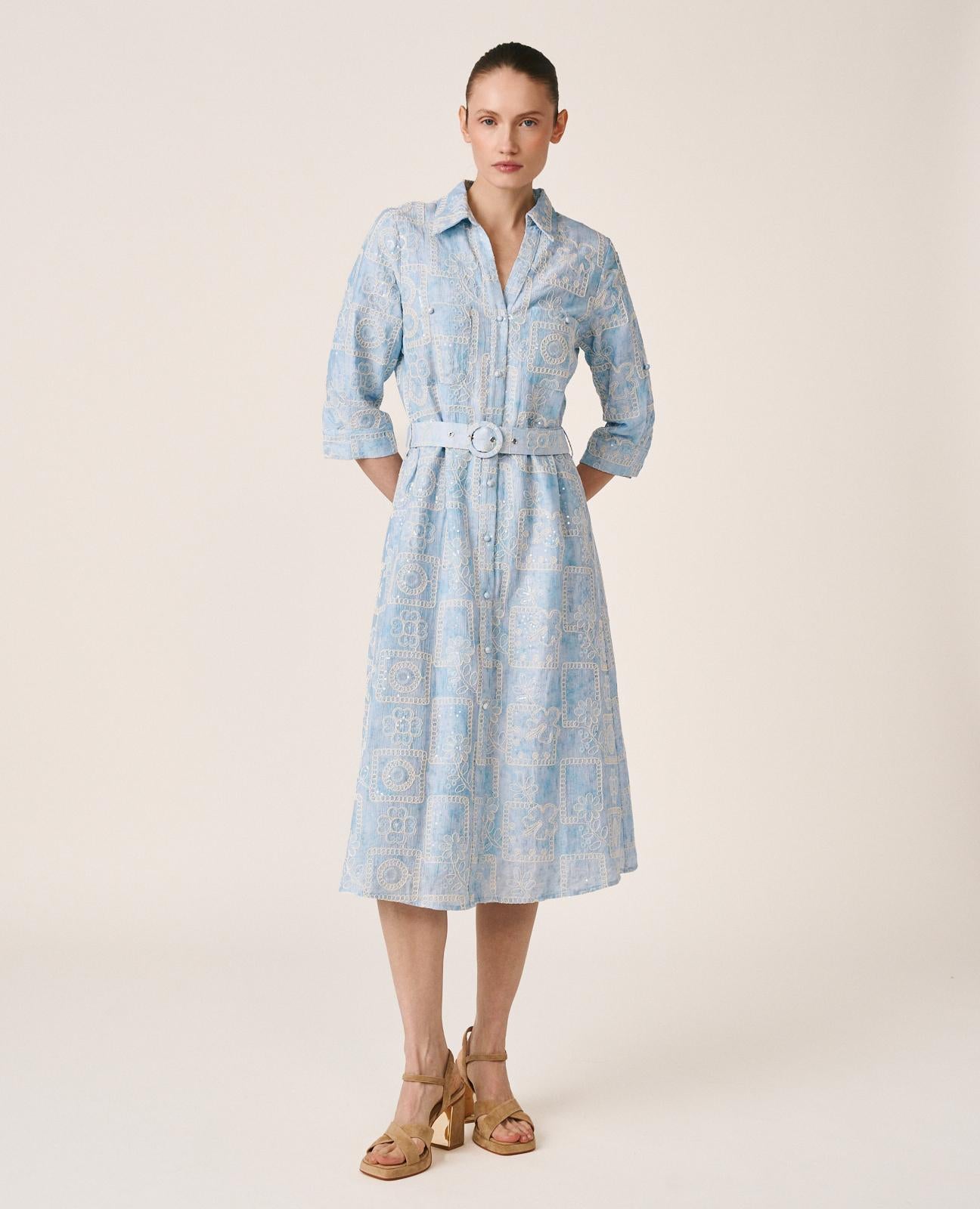 alma-en-pena-midi-kleid-stickerei-pailletten-blau-mit-raffia-g-rtel image 1