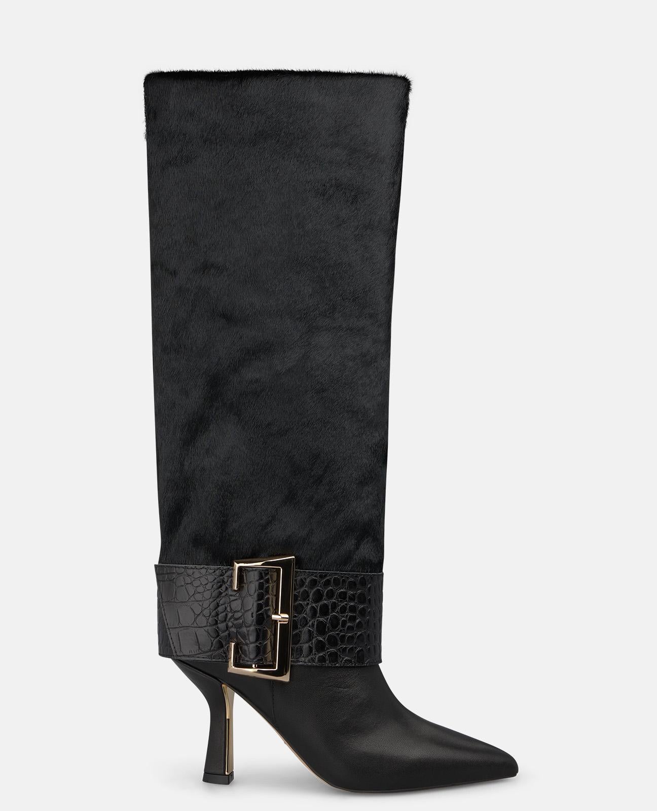 alma-en-pena-leder-stiefel-schwarz-fell-animal-print-8-5-cm image 1
