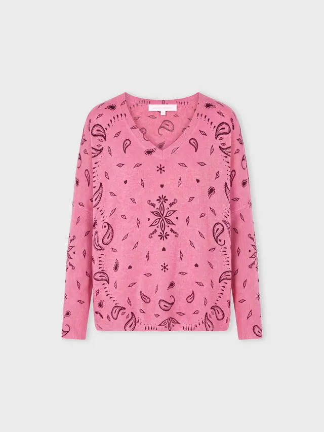 absolut-pull-poncho-camille-damen-kaschmirponcho-v-ausschnitt-bandana-print-pink image 1