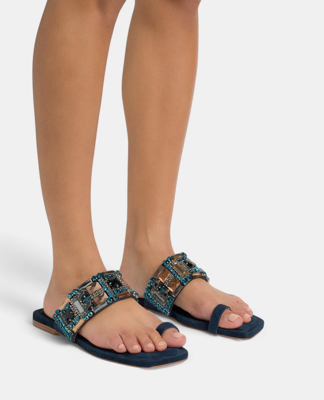 alma-en-pena-flache-sandalen-eckkappe-strass-blau image 6