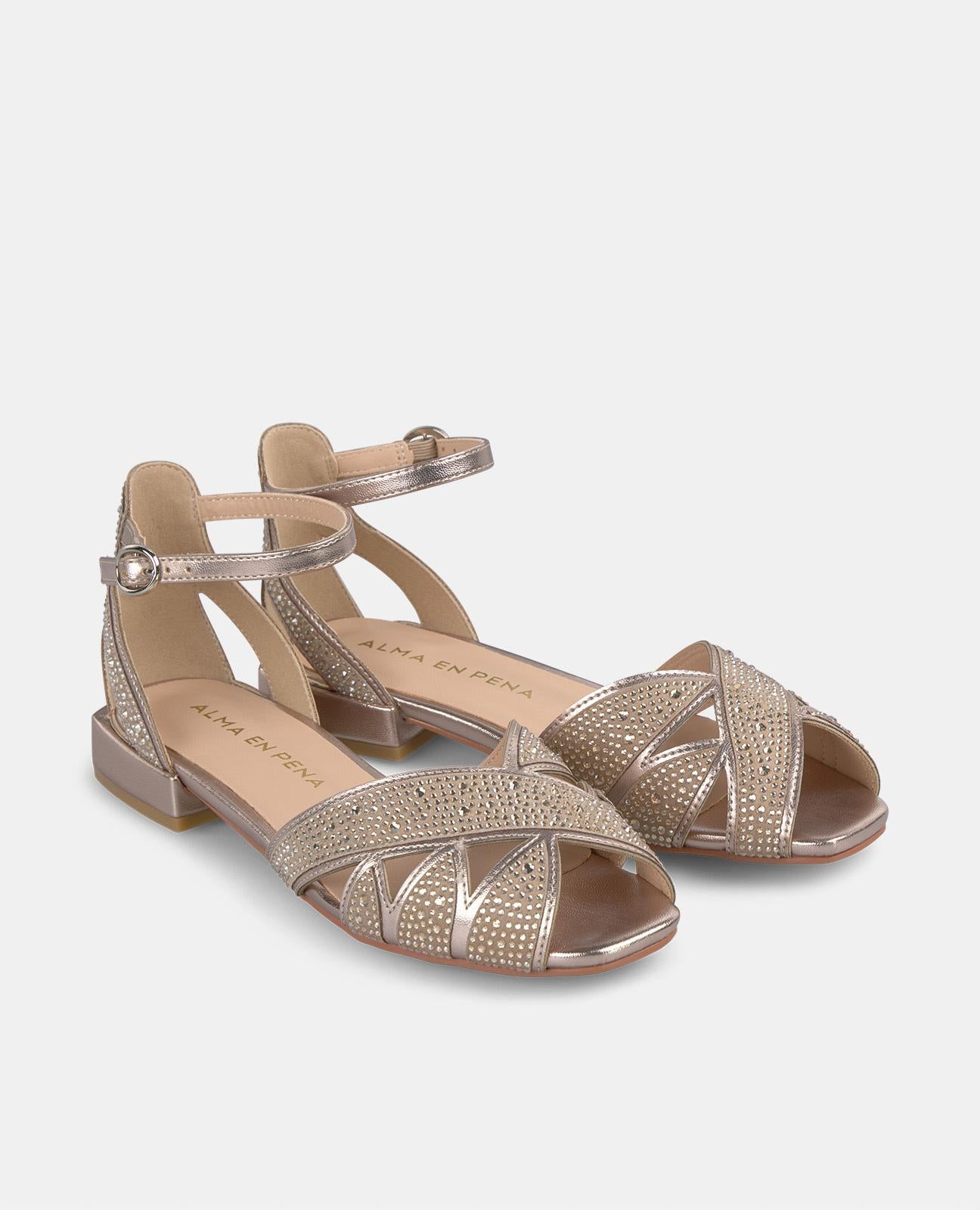 alma-en-pena-flache-sandalette-bronze-strass-2-3-cm image 2