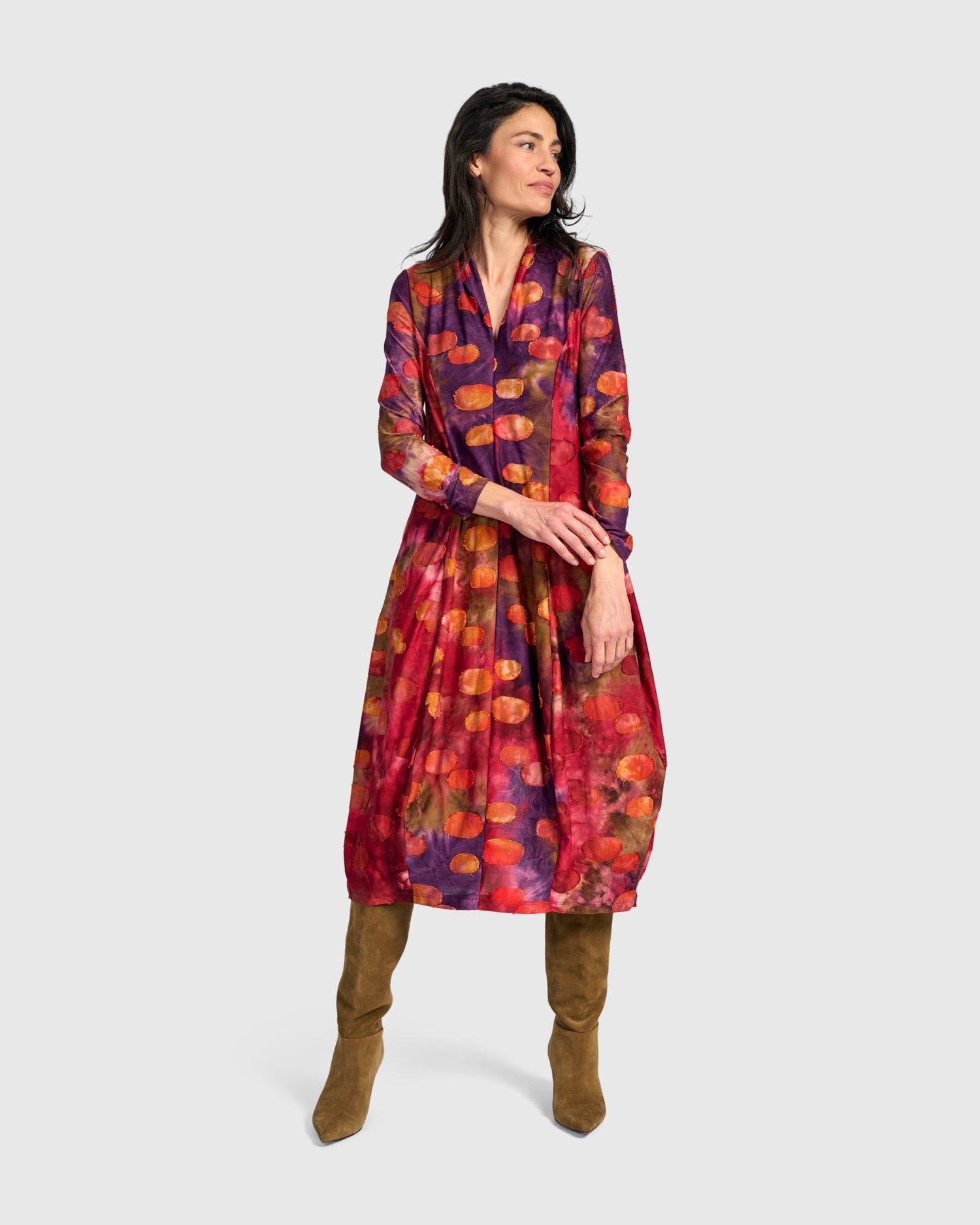 alembika-festoon-v-neck-cocoon-dress-ad920b-midi-kleid-berry-mix image 2