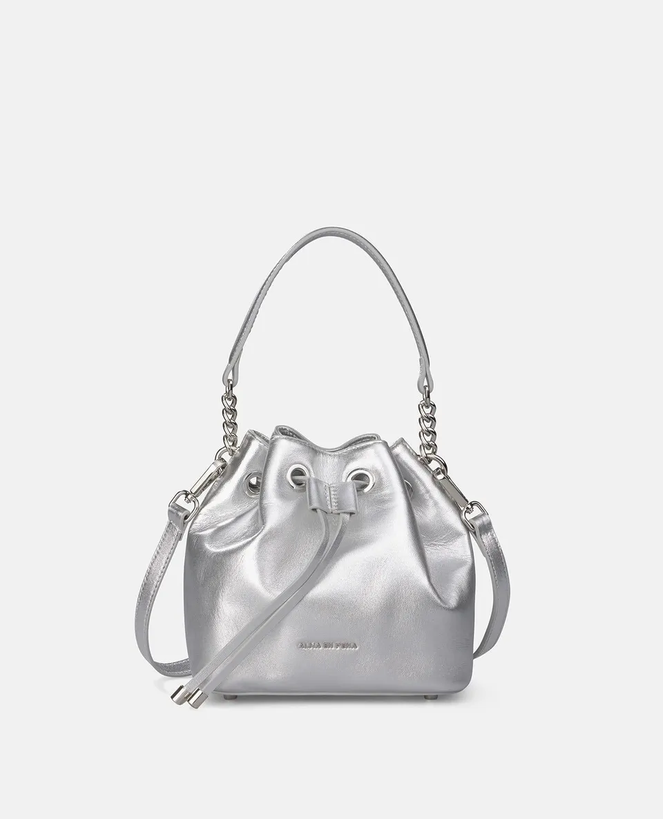 alma-en-pena-candy-tasche-leder-silber-mit-griff image 1