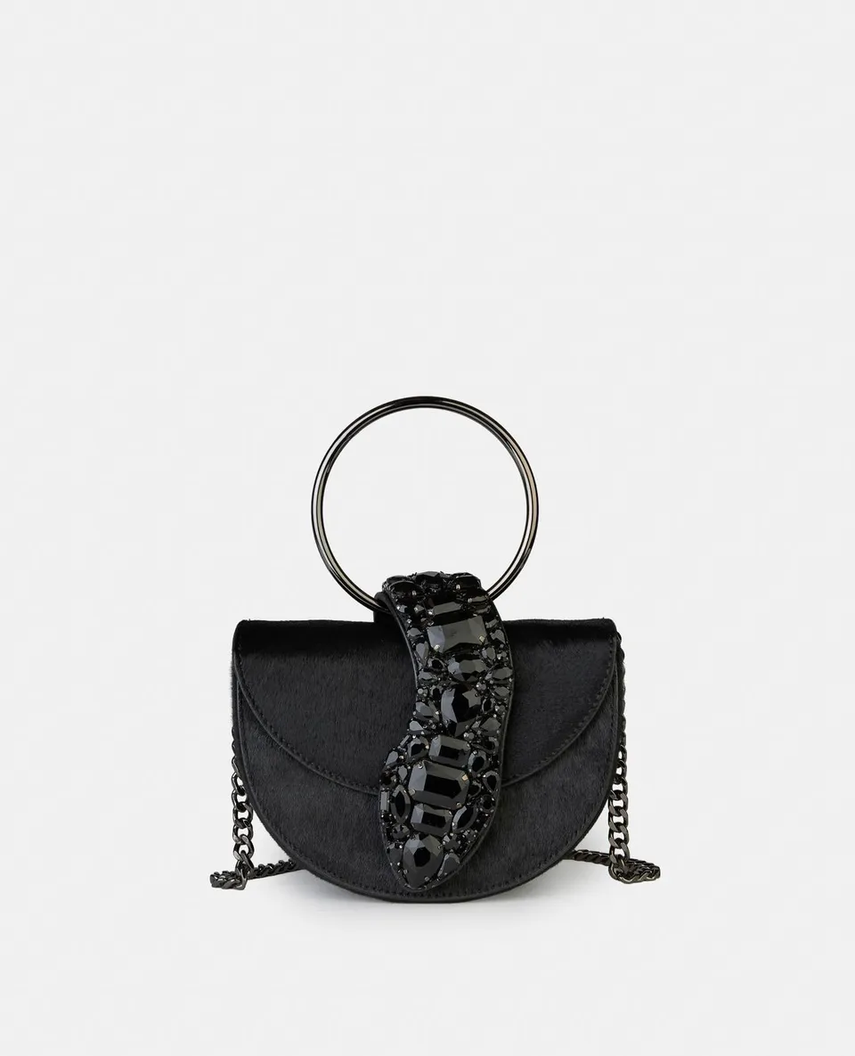 alma-en-pena-half-moon-schultertasche-snake-schwarz-mit-kette-und-schmuckstein image 1