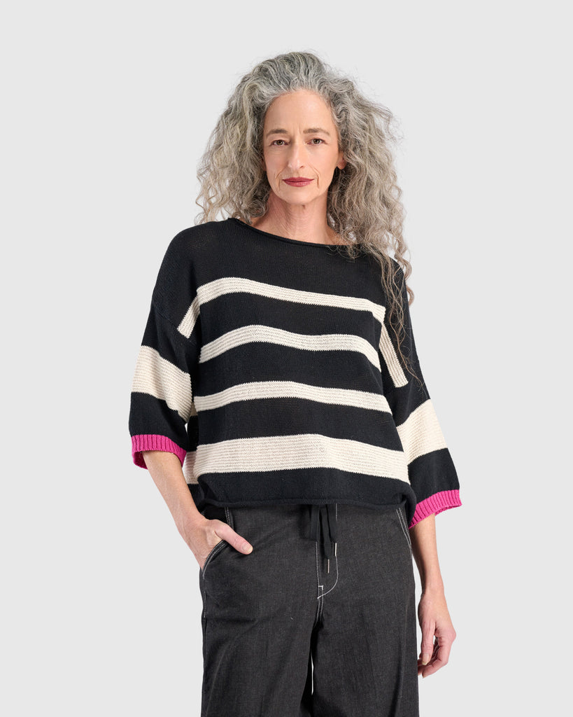 alembika-boxy-stripes-sweater-pullover-schwarz-creme image 1