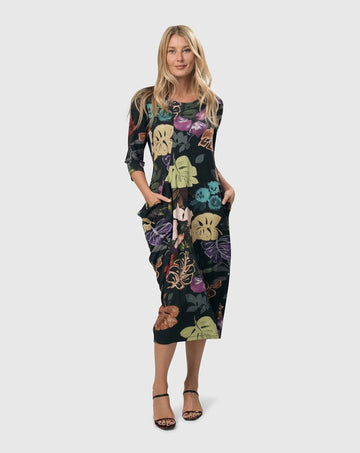 alembika-bali-draped-pocket-dress-leaves-multi-damen-jerseykleid-midi image 6
