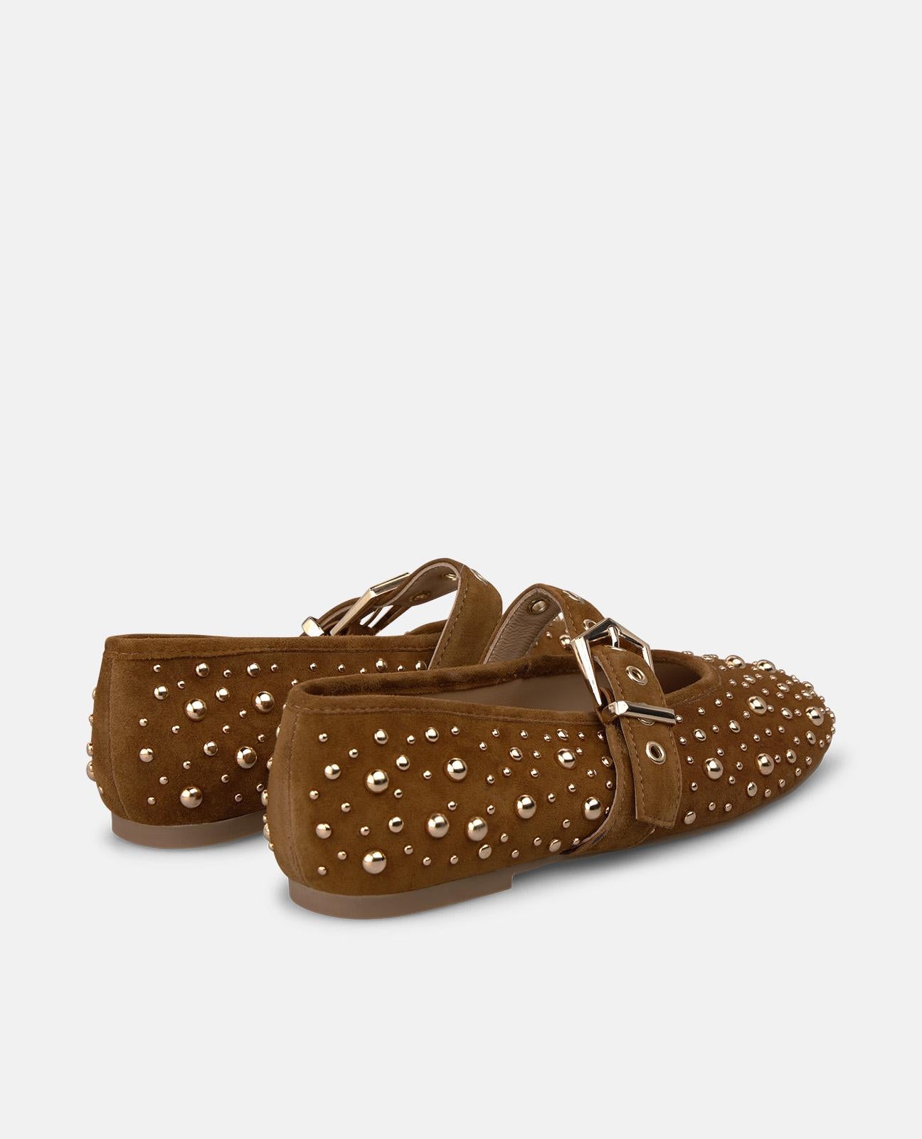 alma-en-pena-suede-ballerinas-mit-nieten-in-camel image 3