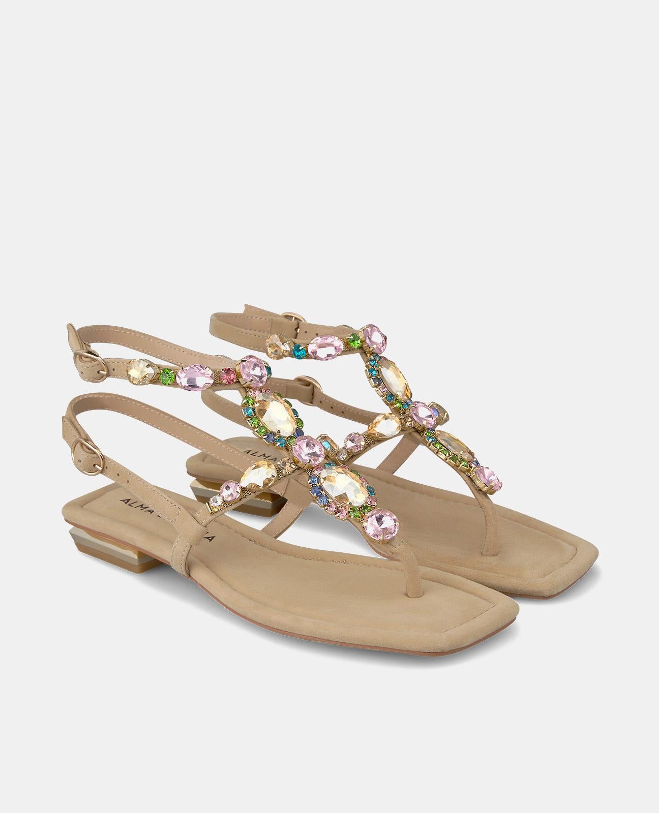 alma-en-pena-griechische-flache-sandale-mit-strass-kn-chelriemen-und-eckiger-zeh image 2