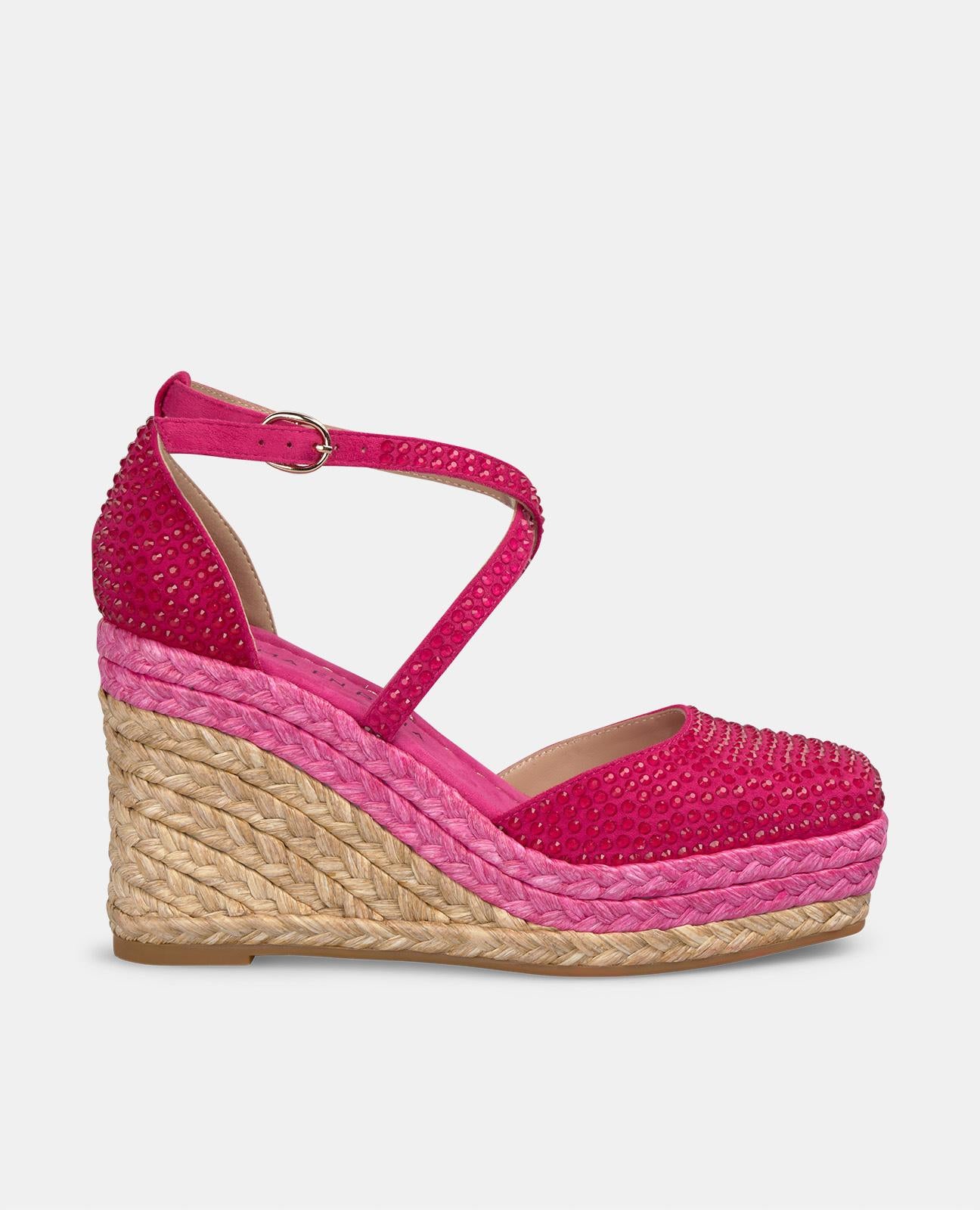 alma-en-pena-keilpantolette-mit-strass-kreuzriemen-in-fuchsia-9-cm image 1