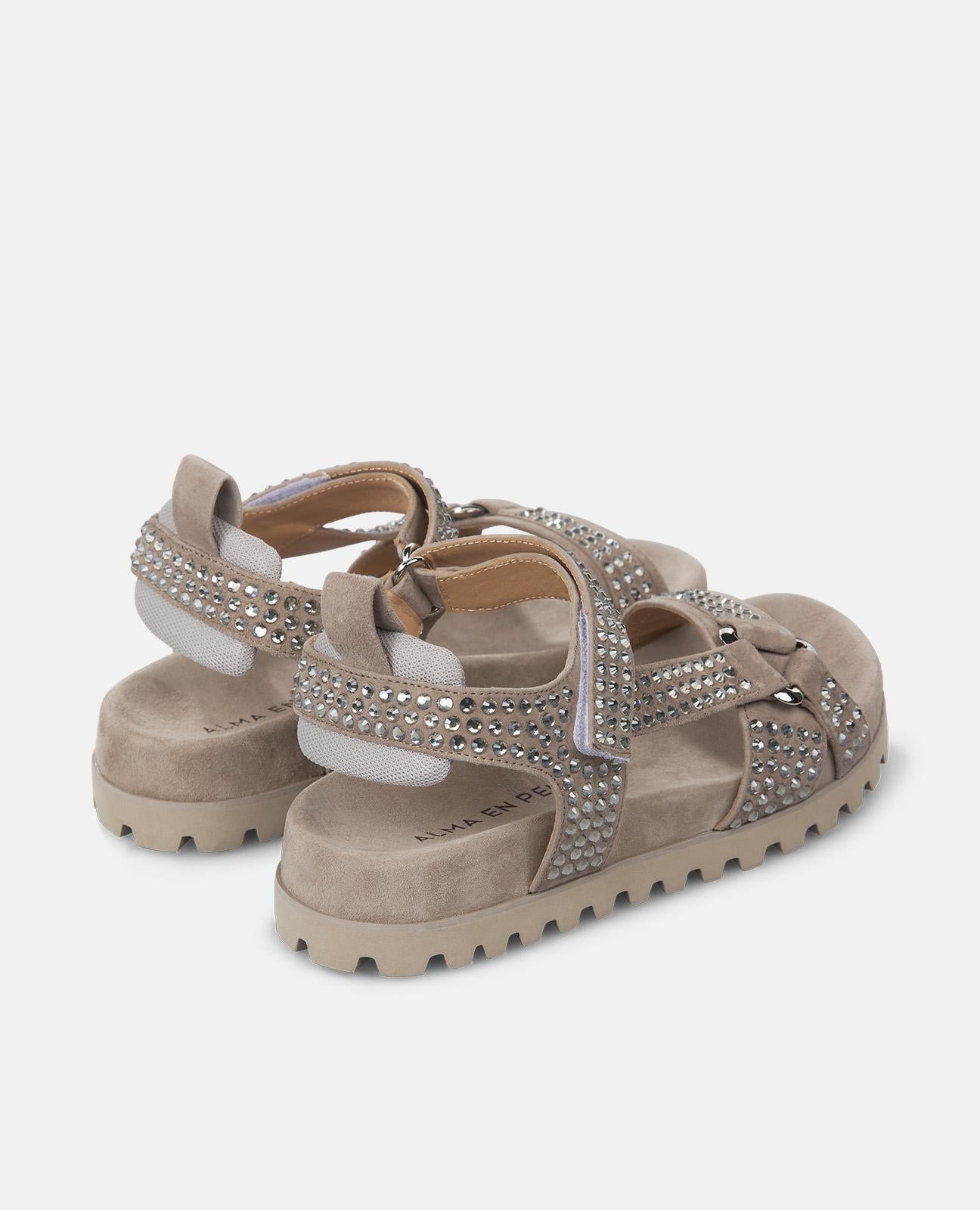alma-en-pena-track-sole-sandale-braun-mit-strass-flache-track-sohle-2-cm-klett image 3