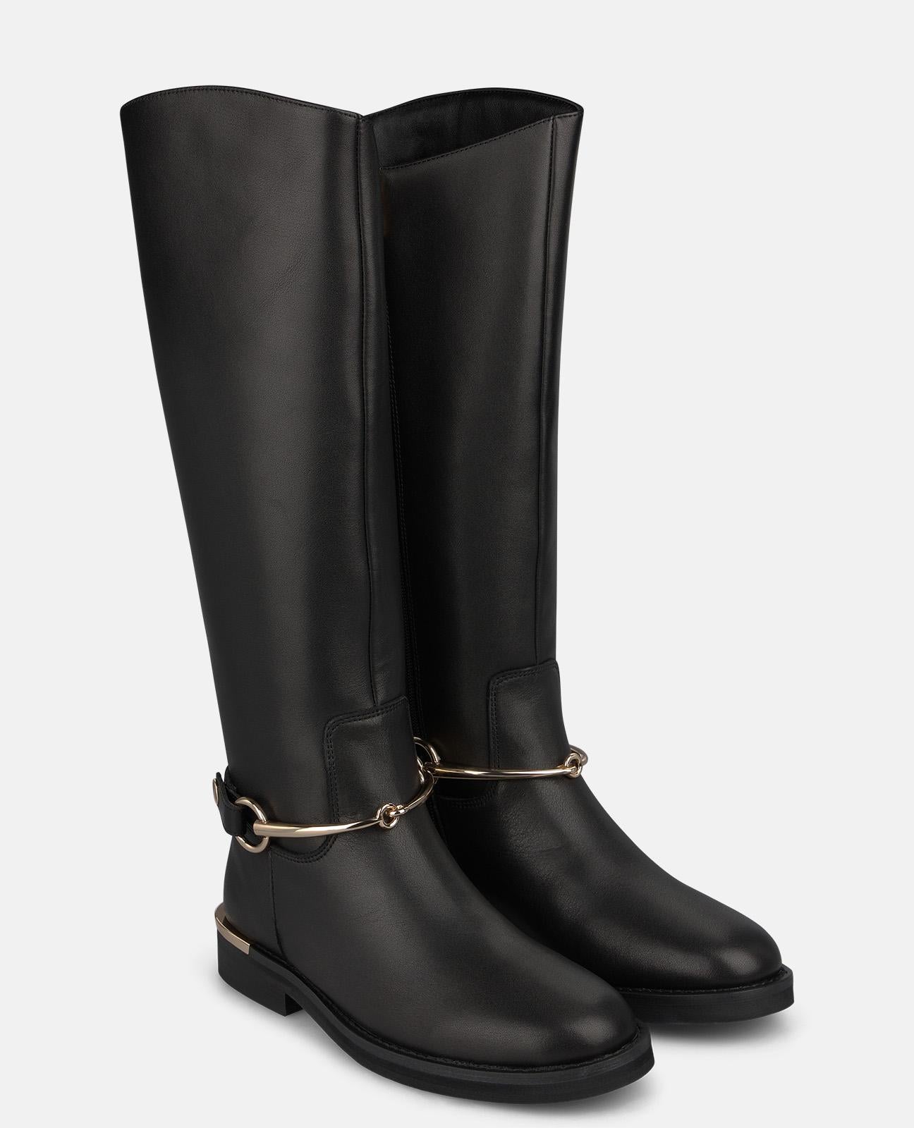 alma-en-pena-napa-leather-boots-flache-damen-stiefel-schwarz-3-cm-mit-zierriemen image 2