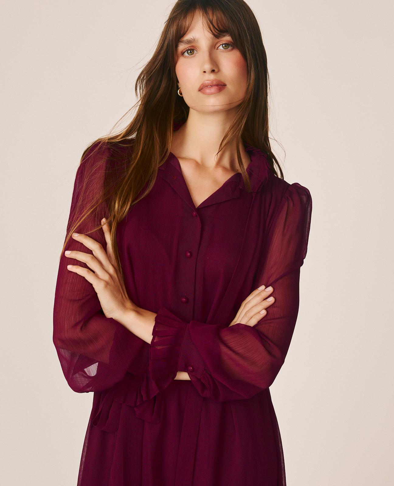 alma-en-pena-midi-chiffonkleid-hemdkragen-bordeaux image 2