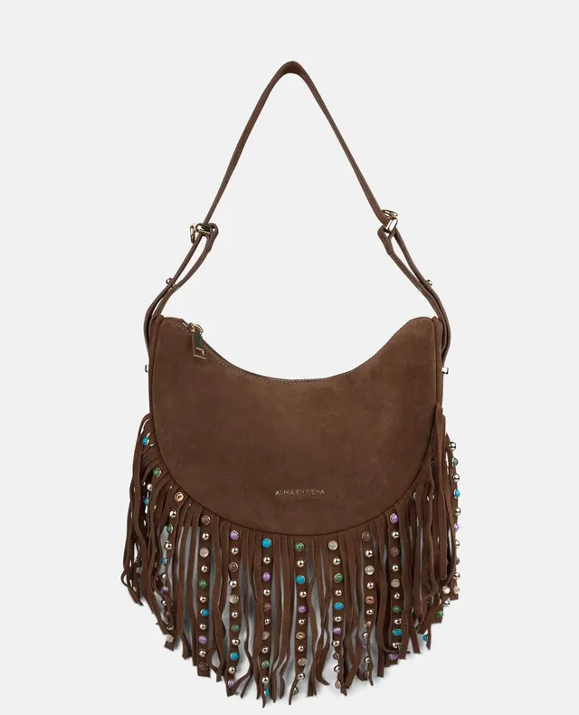 alma-en-pena-alfa-64795-halbmond-tasche-aus-leder-mit-fransen-camel image 1