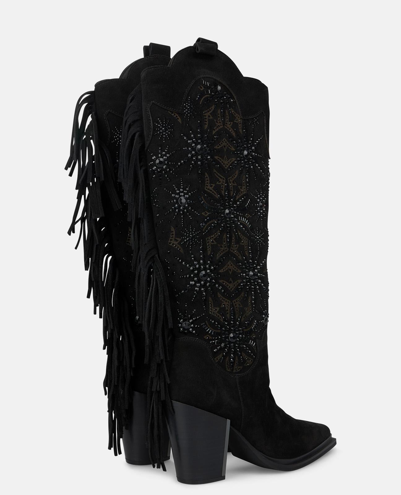 alma-en-pena-stiefelette-schwarz-9-5-cm-mit-strass-und-fransen image 3