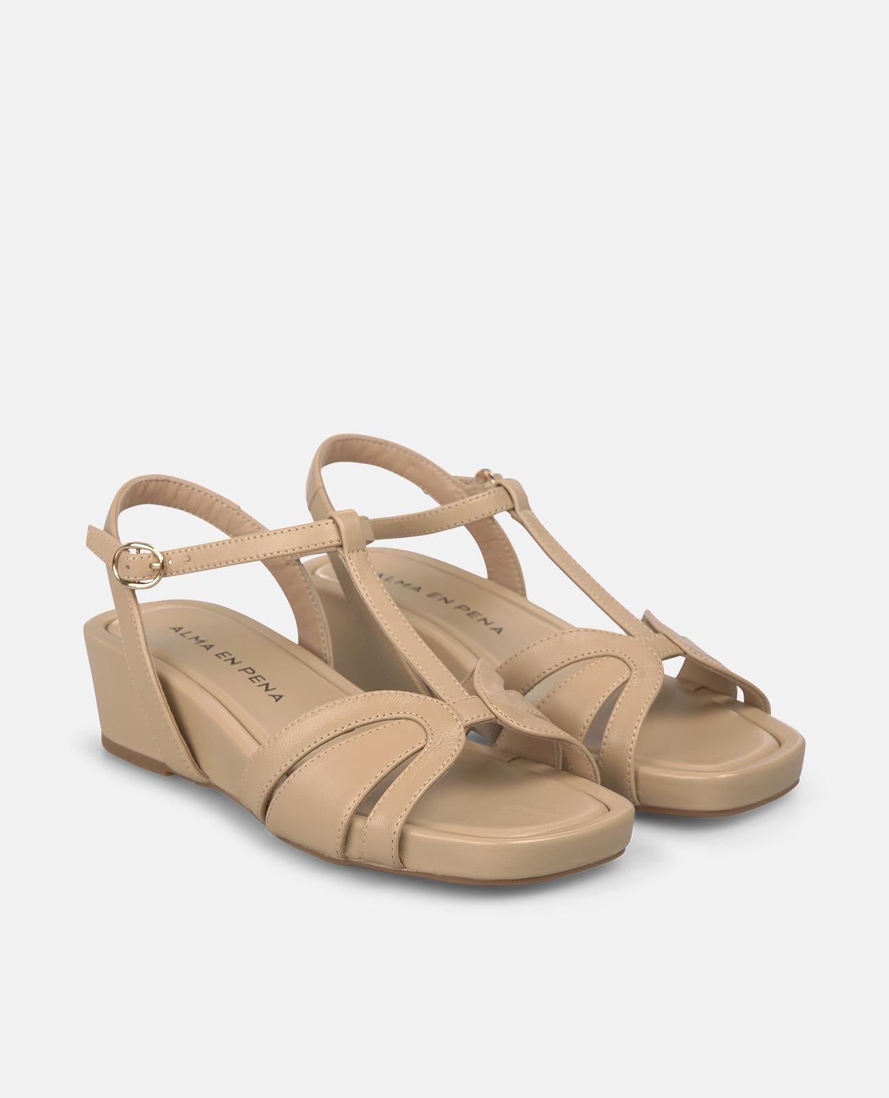 alma-en-pena-wedge-sandalen-mit-doppel-kreuzriemen-nappaleder-arena-4-5-cm image 2