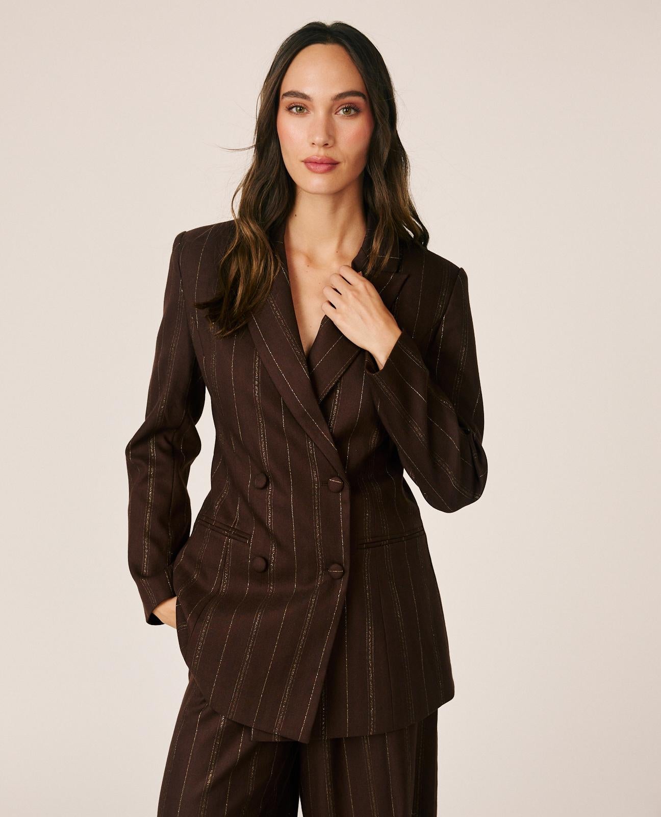 alma-en-pena-striped-twill-blazer-zweireihiger-damenblazer-braun-nadelstreifen image 5