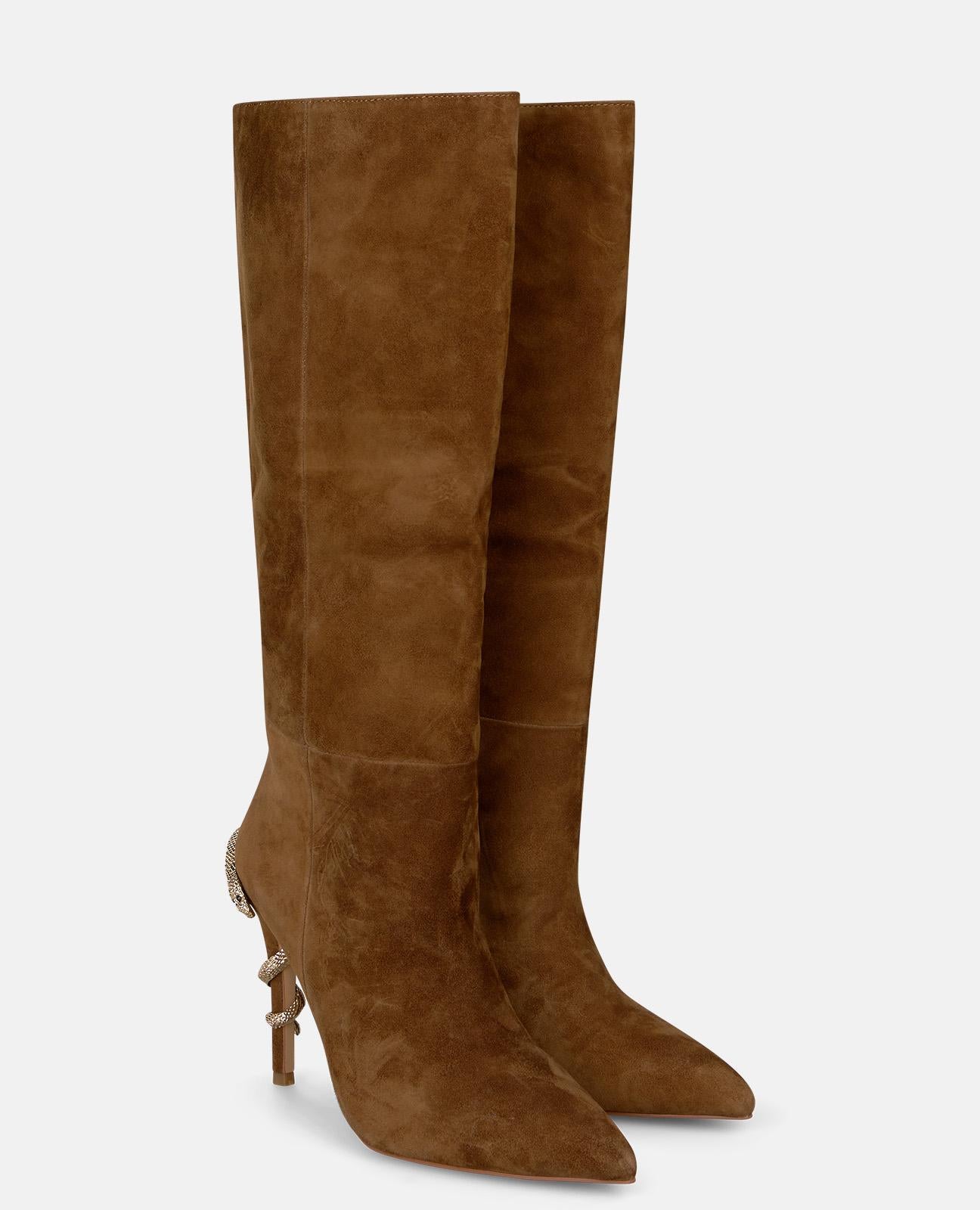 alma-en-pena-stiefel-wildleder-camel-snake-print-trichterabsatz-10-cm image 2
