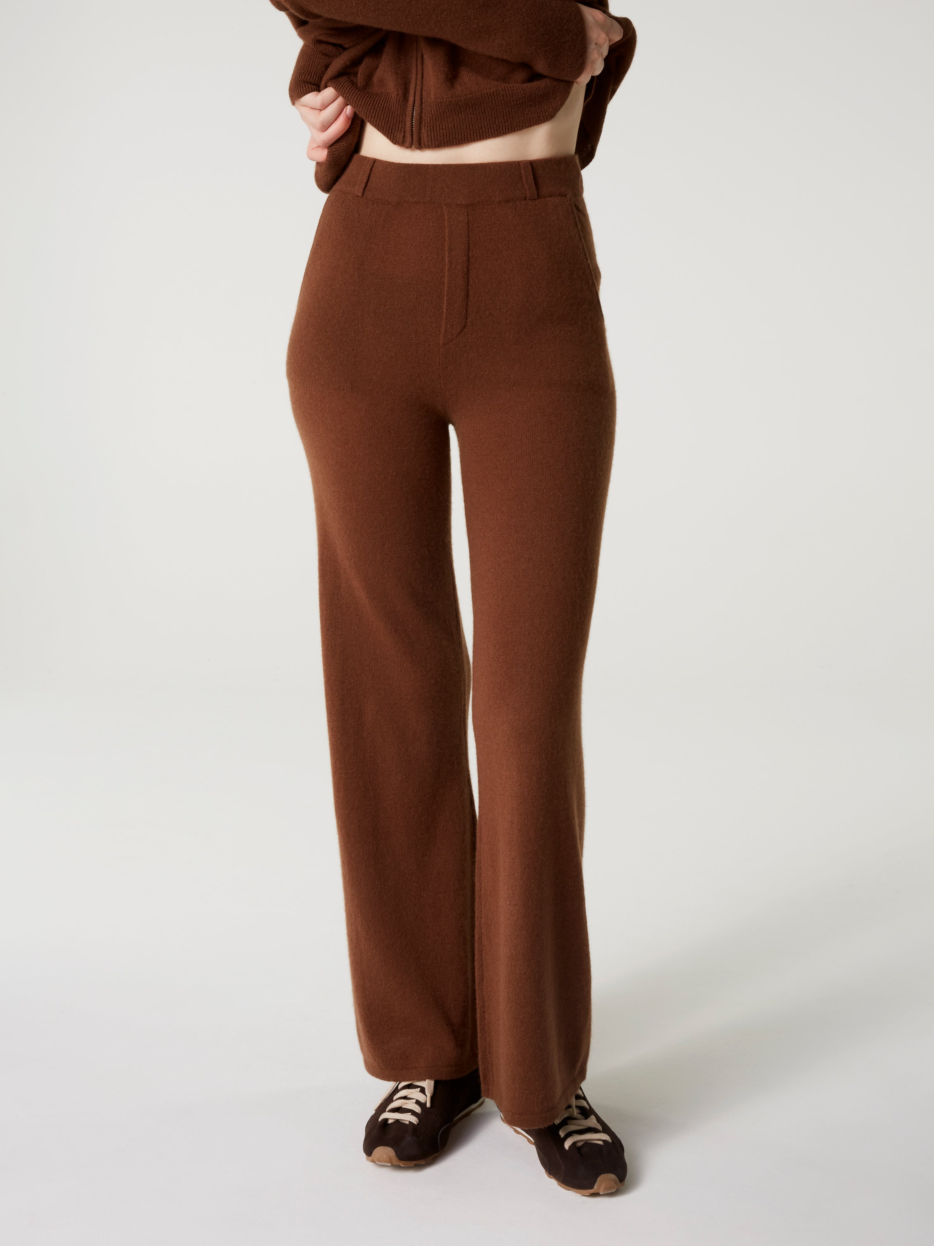 absolut-pantalon-anneli-damen-kaschmirhose-ausgestellt-braun-coffee image 1