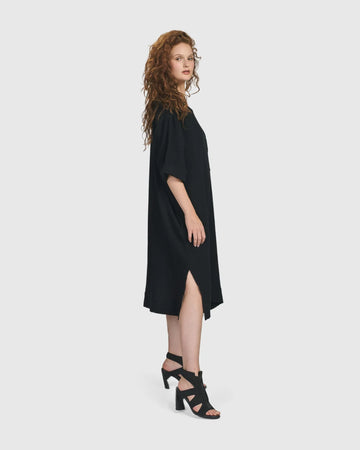alembika-oasis-t-shirt-kleid-schwarz-midi-kaftan-kleid-aus-baumwolle image 2