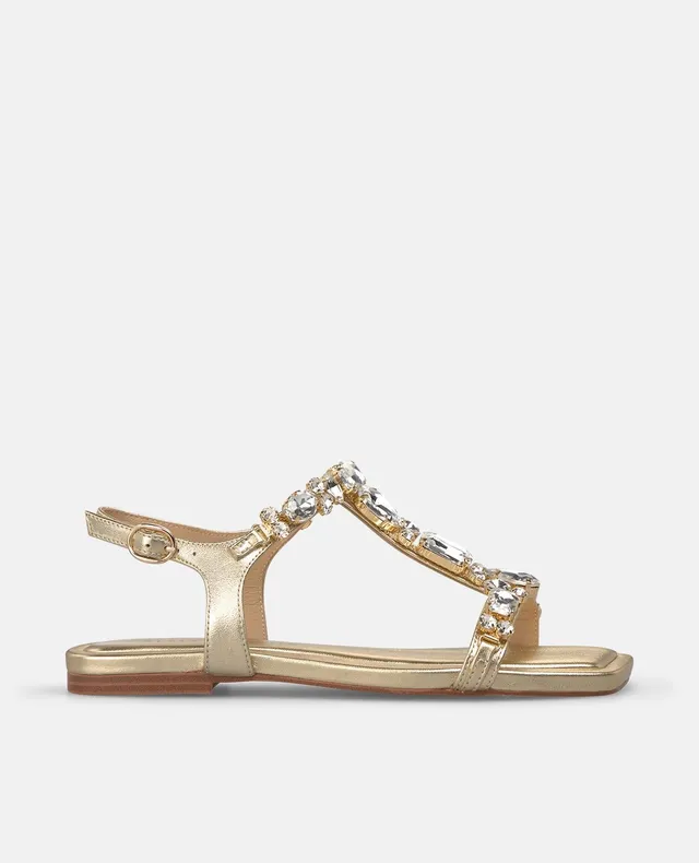 alma-en-pena-flache-sandalen-gold-metallic-mit-strass-t-riemen image 1