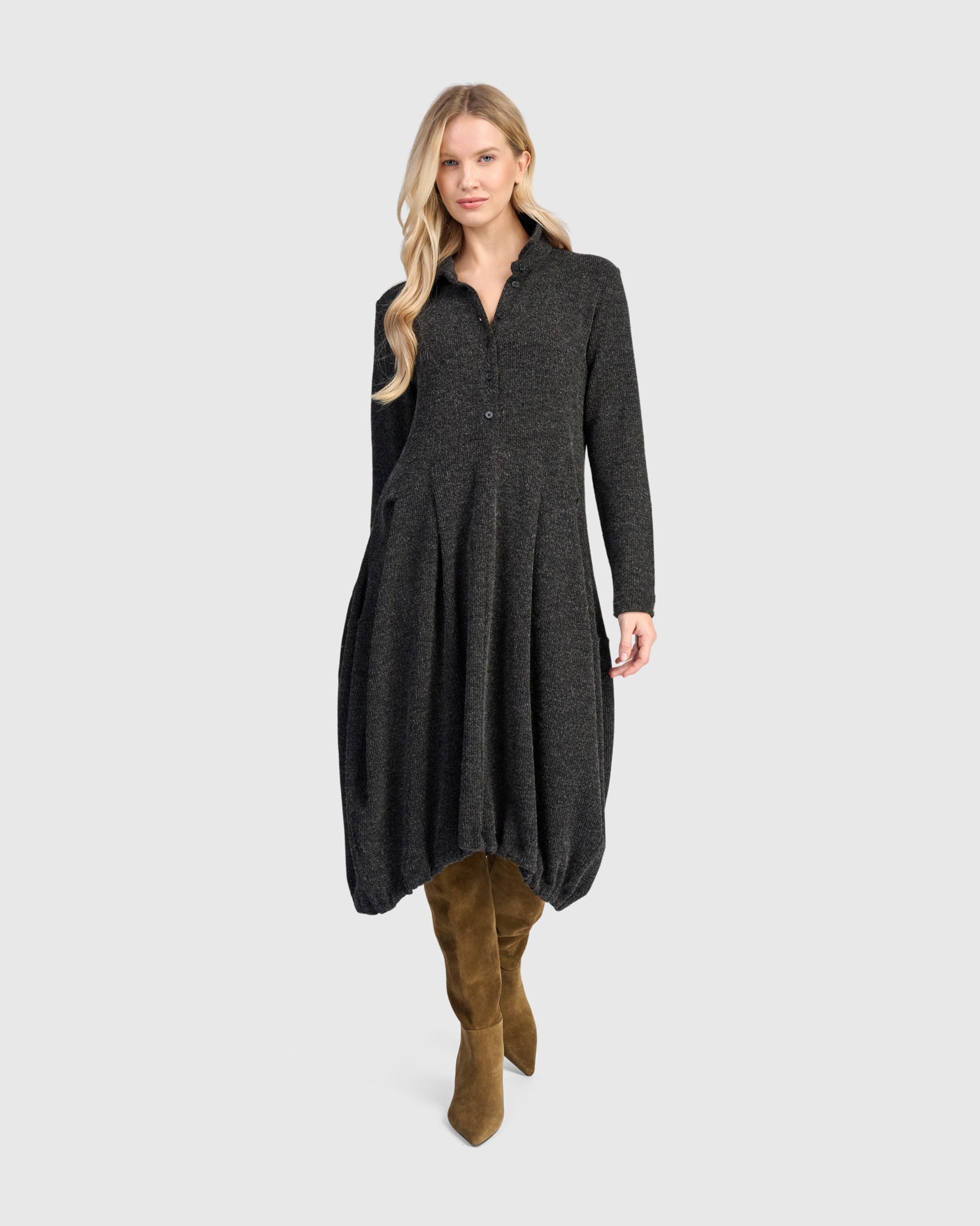 alembika-urban-marl-knit-draped-pockets-kleid-shadow image 7