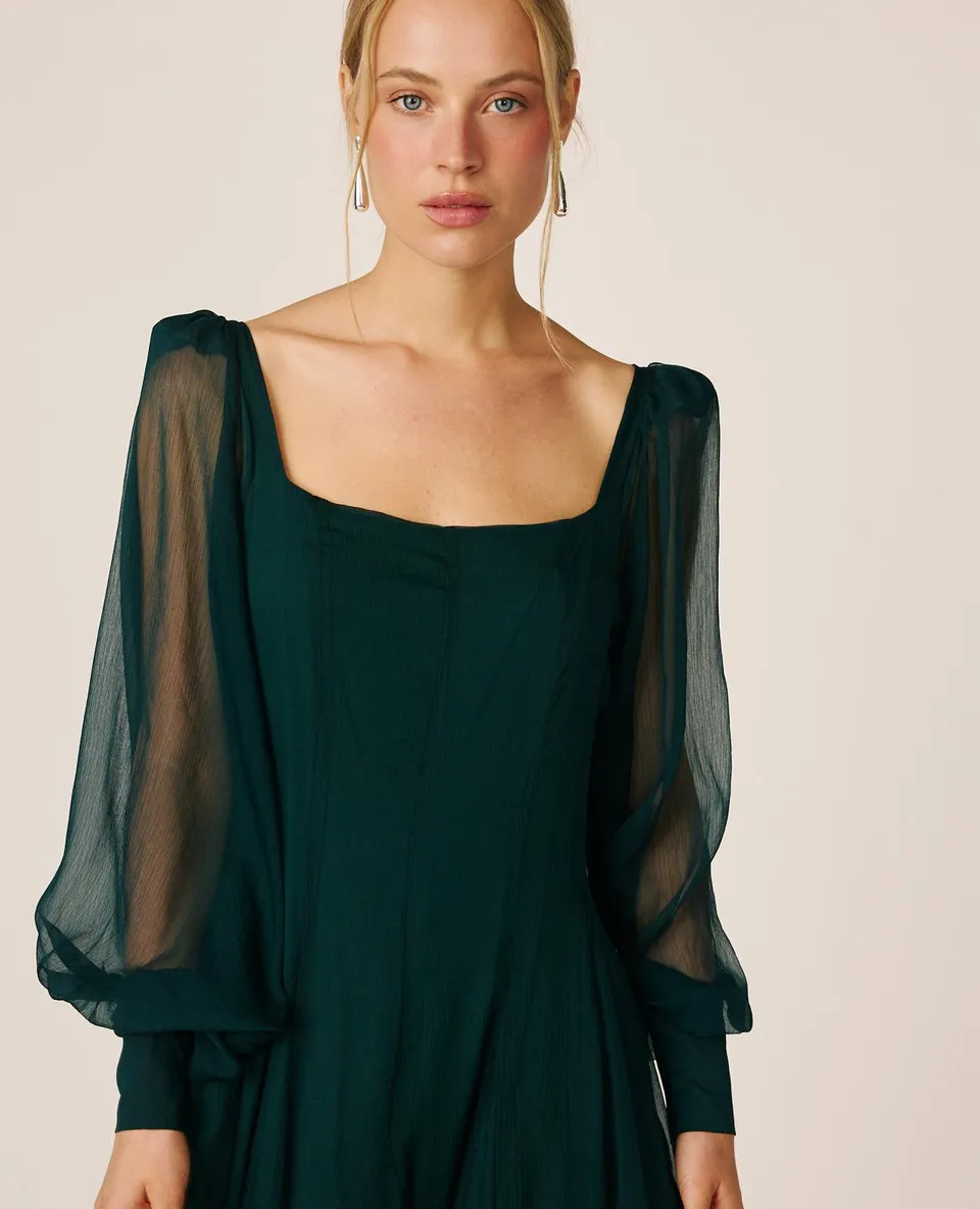alma-en-pena-long-chiffon-kleid-gr-n-mit-puff-rmel image 1