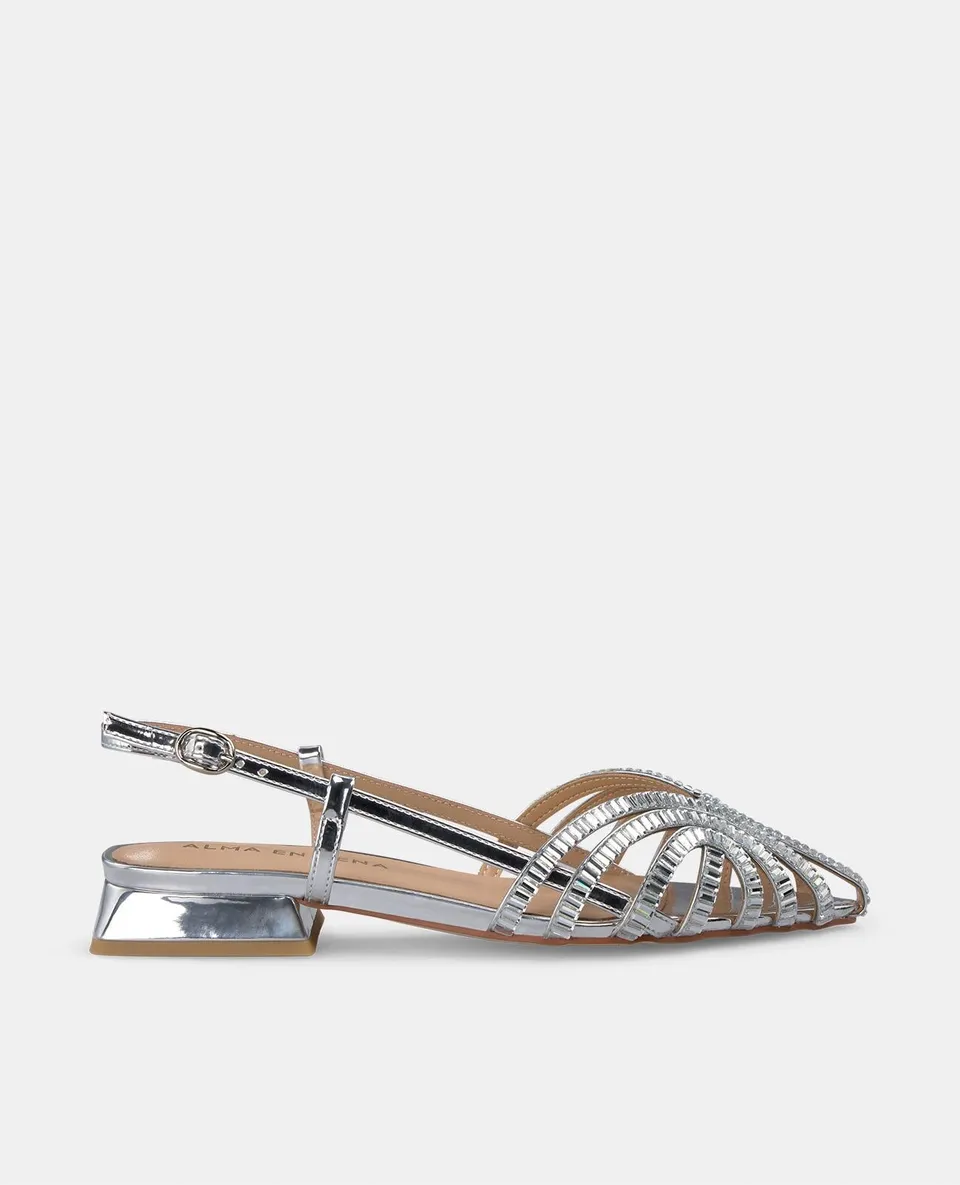 alma-en-pena-clogs-silber-mit-strass-flache-pantolette-spitze-kappe-2-cm image 1